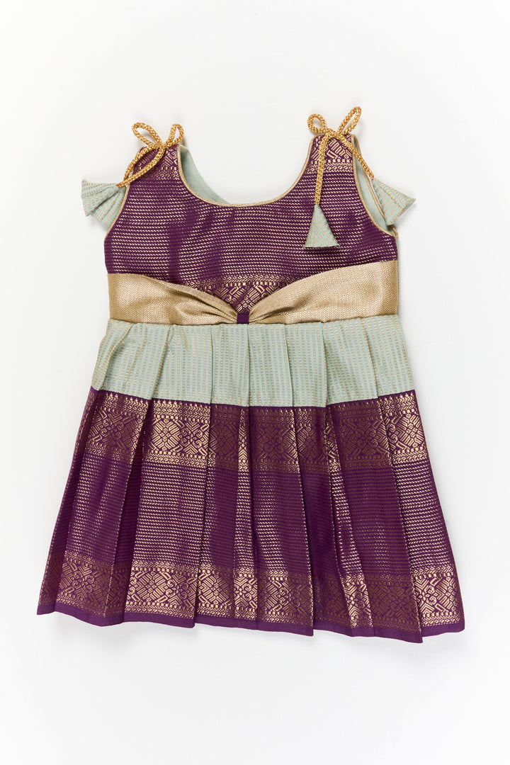 The Nesavu Girls Kanchi Silk Frock Girls Kanchi Silk Frock for Weddings and Traditional Events Nesavu 12 (3M) / Purple / Style 4 KSF021BD-12 Nesavu girls kanchi silk frock for weddings in semi jacquard kanchivaram silk inspired design