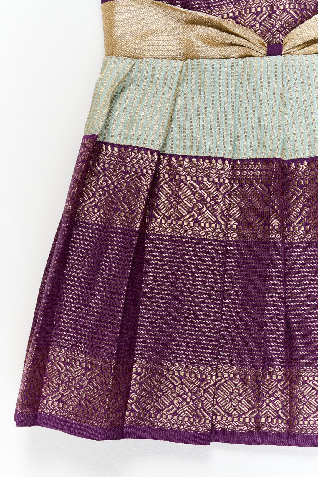 The Nesavu Girls Kanchi Silk Frock Girls Kanchi Silk Frock for Weddings and Traditional Events Nesavu Nesavu girls kanchi silk frock for weddings in semi jacquard kanchivaram silk inspired design