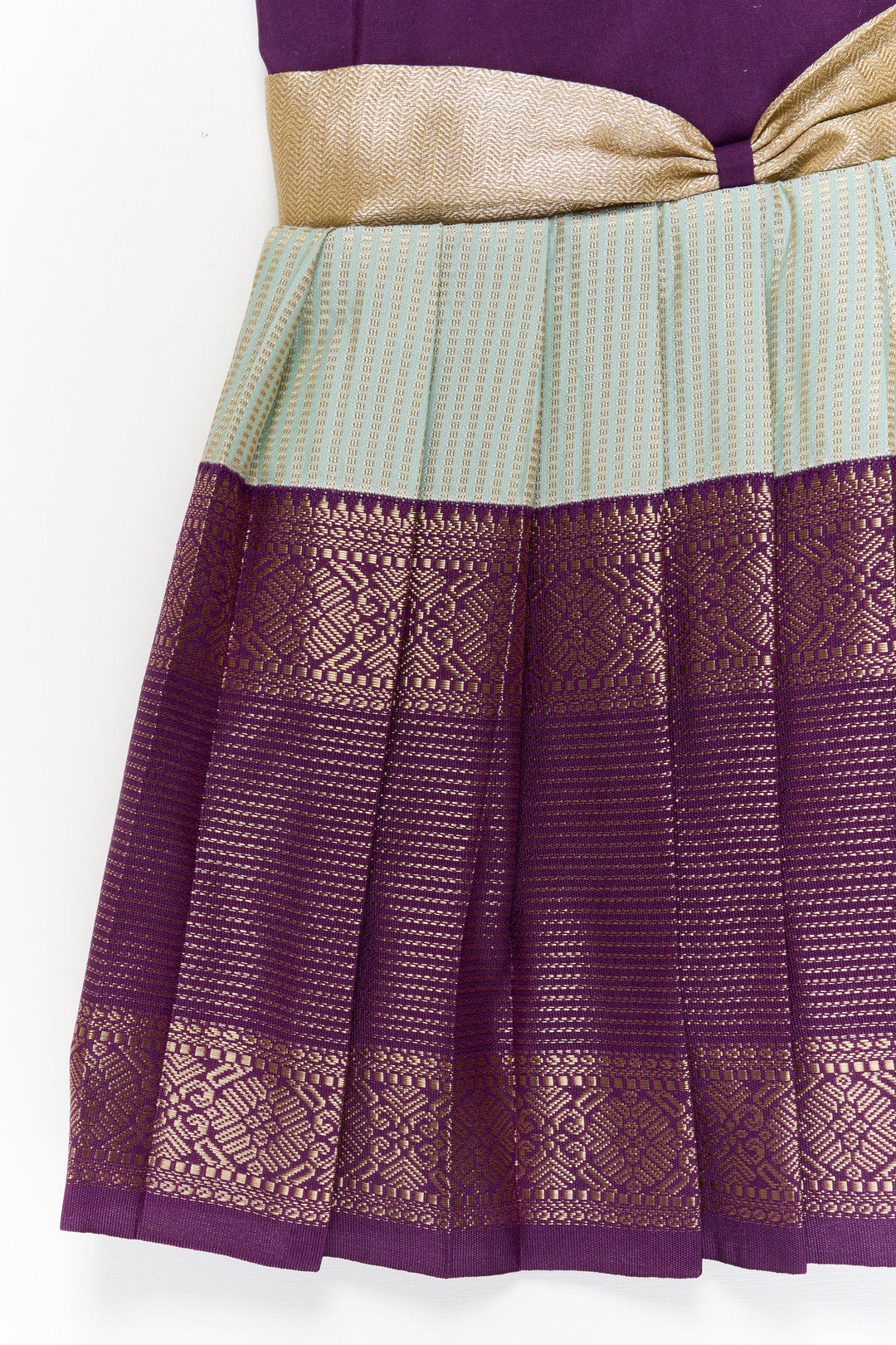 The Nesavu Girls Kanchi Silk Frock Girls Kanchi Silk Frock for Weddings and Traditional Events Nesavu Nesavu girls kanchi silk frock for weddings in semi jacquard kanchivaram silk inspired design