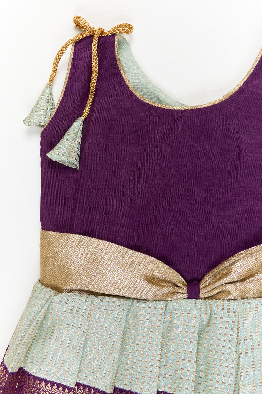 The Nesavu Girls Kanchi Silk Frock Girls Kanchi Silk Frock for Weddings and Traditional Events Nesavu Nesavu girls kanchi silk frock for weddings in semi jacquard kanchivaram silk inspired design