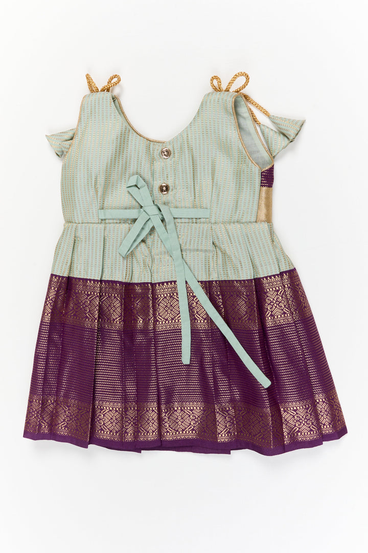 The Nesavu Girls Kanchi Silk Frock Girls Kanchi Silk Frock for Weddings and Traditional Events Nesavu Nesavu girls kanchi silk frock for weddings in semi jacquard kanchivaram silk inspired design