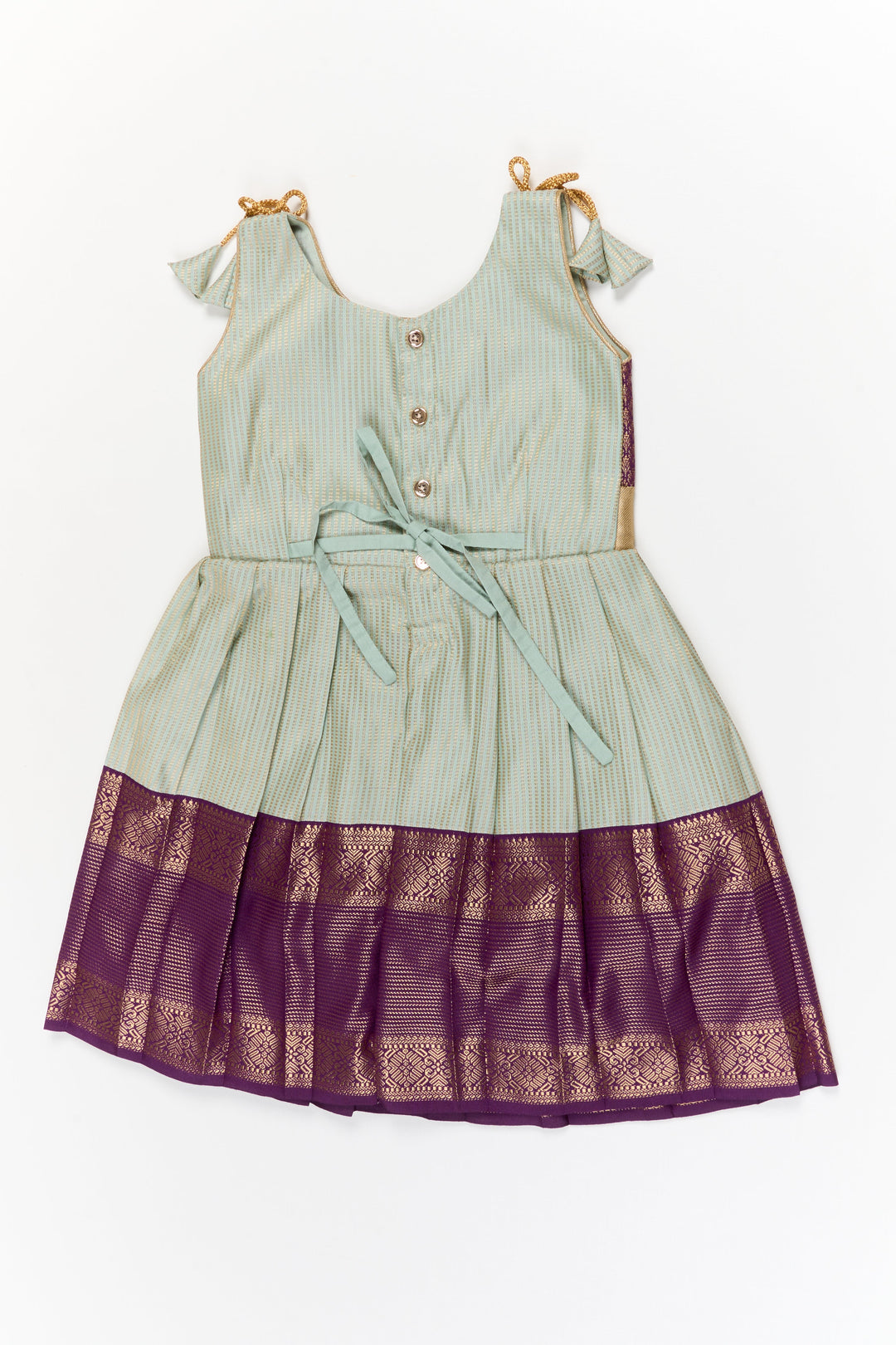 The Nesavu Girls Kanchi Silk Frock Girls Kanchi Silk Frock for Weddings and Traditional Events Nesavu Nesavu girls kanchi silk frock for weddings in semi jacquard kanchivaram silk inspired design