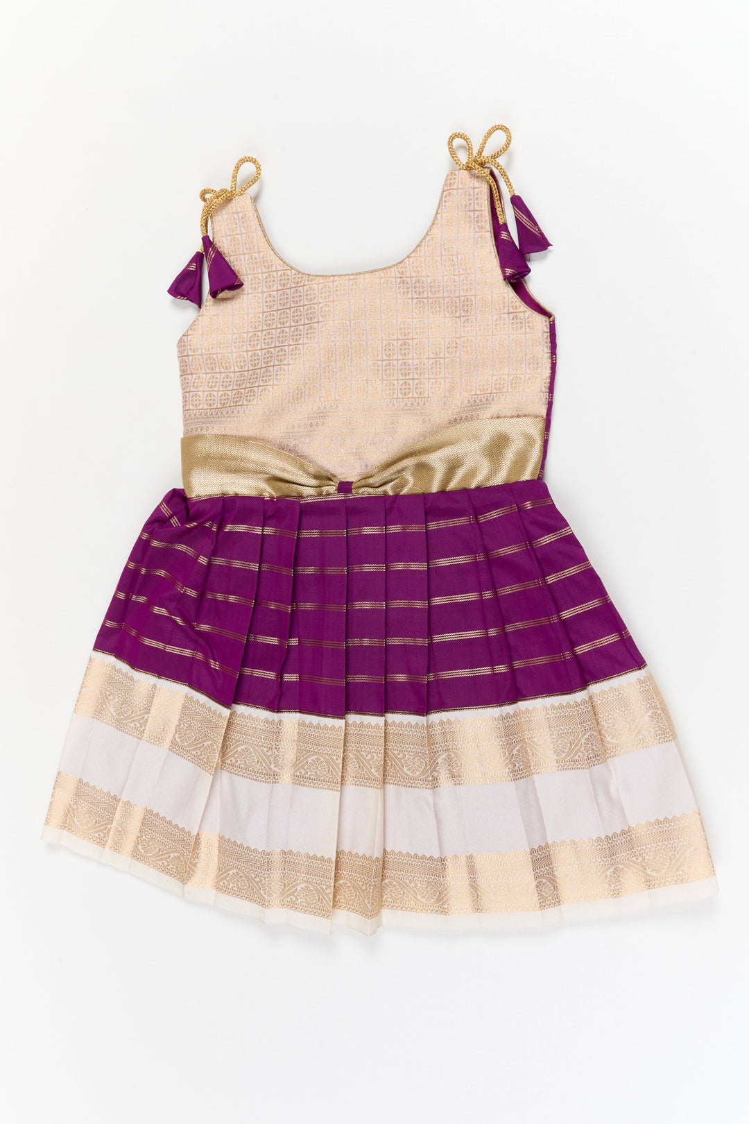 The Nesavu Girls Kanchi Silk Frock Girls Kanchi Silk Frock for Weddings Celebrations Nesavu 18 (2Y) / Purple / Style 2 KSF035EB-18 Nesavu girls kanchi silk frock for weddings in latest kanchivaram silk inspired design