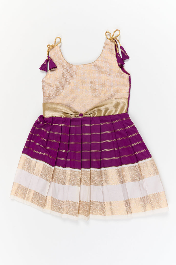The Nesavu Girls Kanchi Silk Frock Girls Kanchi Silk Frock for Weddings Celebrations Nesavu 18 (2Y) / Purple / Style 2 KSF035EB-18 Nesavu girls kanchi silk frock for weddings in latest kanchivaram silk inspired design