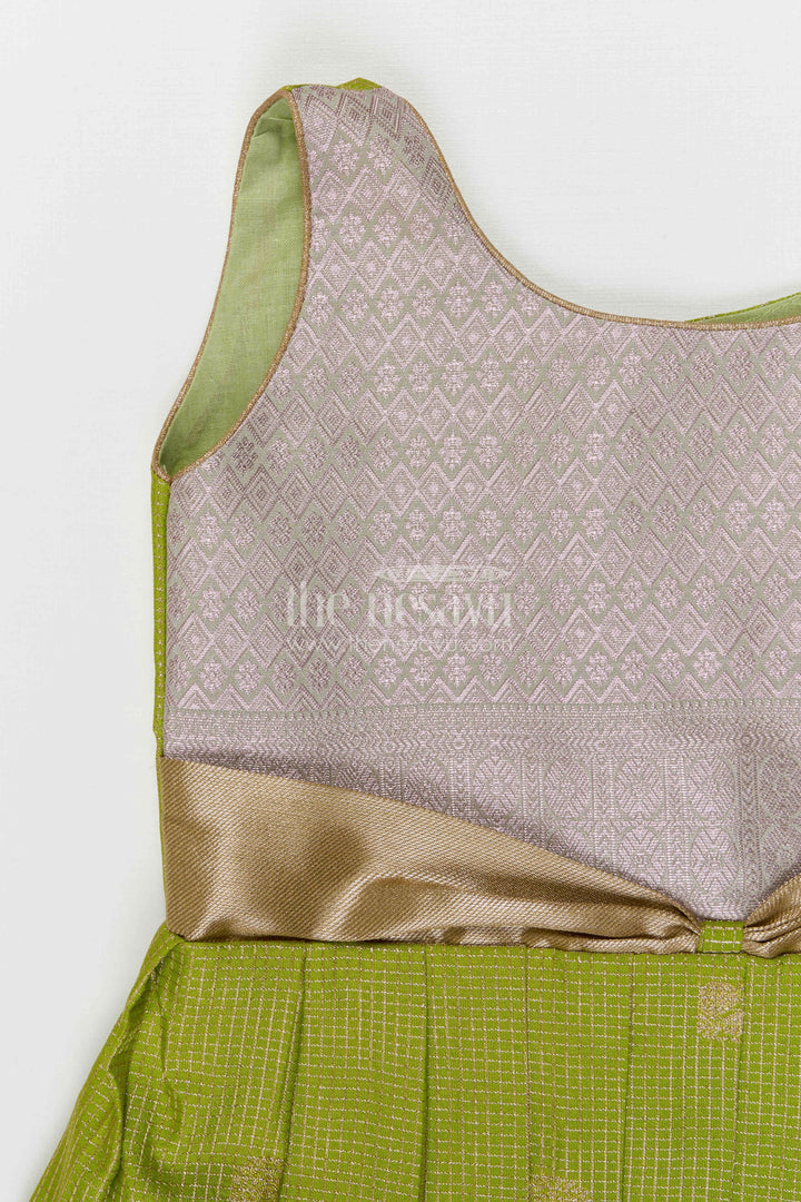 The Nesavu Girls Kanchi Silk Frock Girls Kanchi Silk Frock for Weddings Nesavu Nesavu Girls Semi Pure Kanchivaram Silk Frock Saree Inspired Design For Weddings And Festive Events