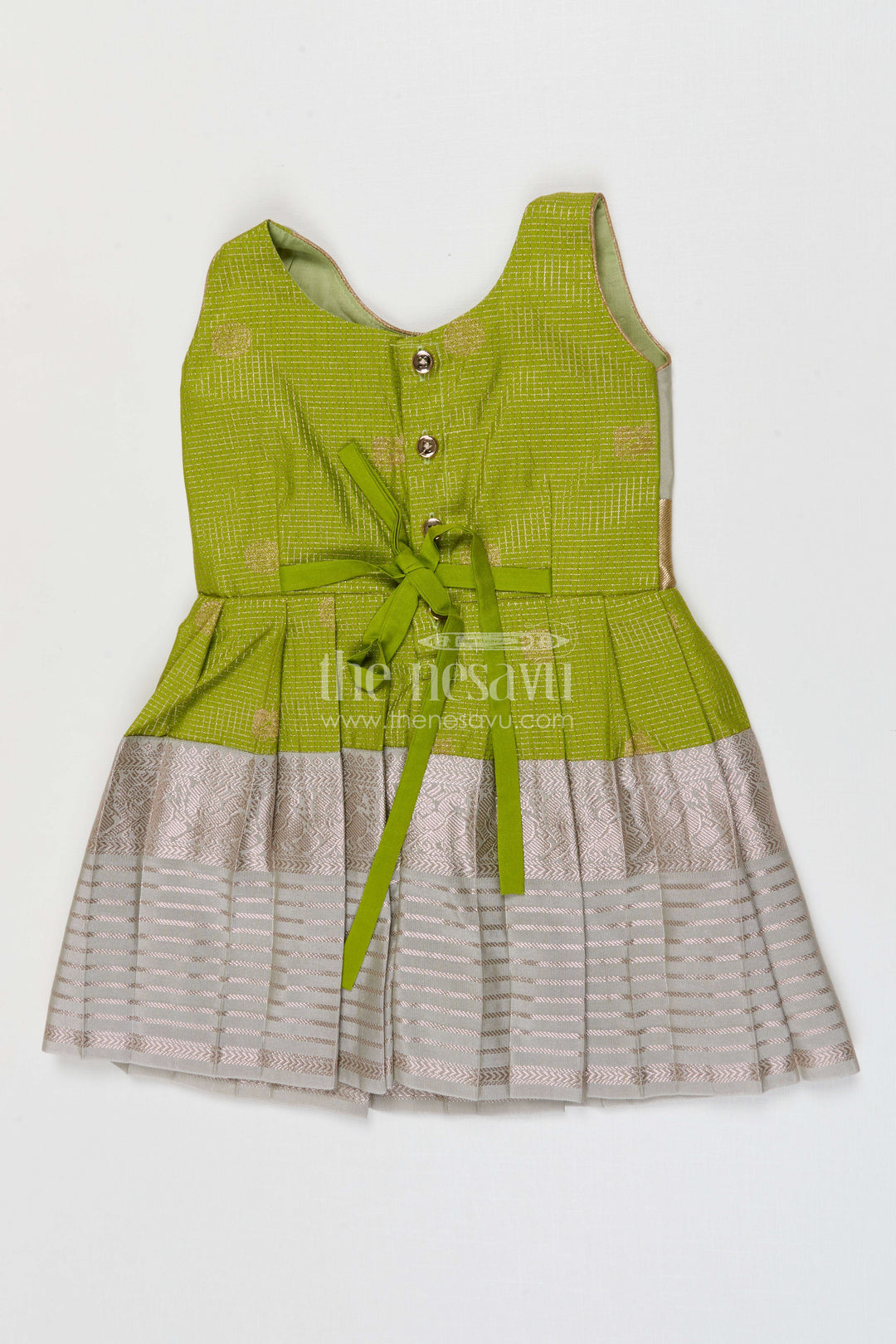 The Nesavu Girls Kanchi Silk Frock Girls Kanchi Silk Frock for Weddings Nesavu Nesavu Girls Semi Pure Kanchivaram Silk Frock Saree Inspired Design For Weddings And Festive Events