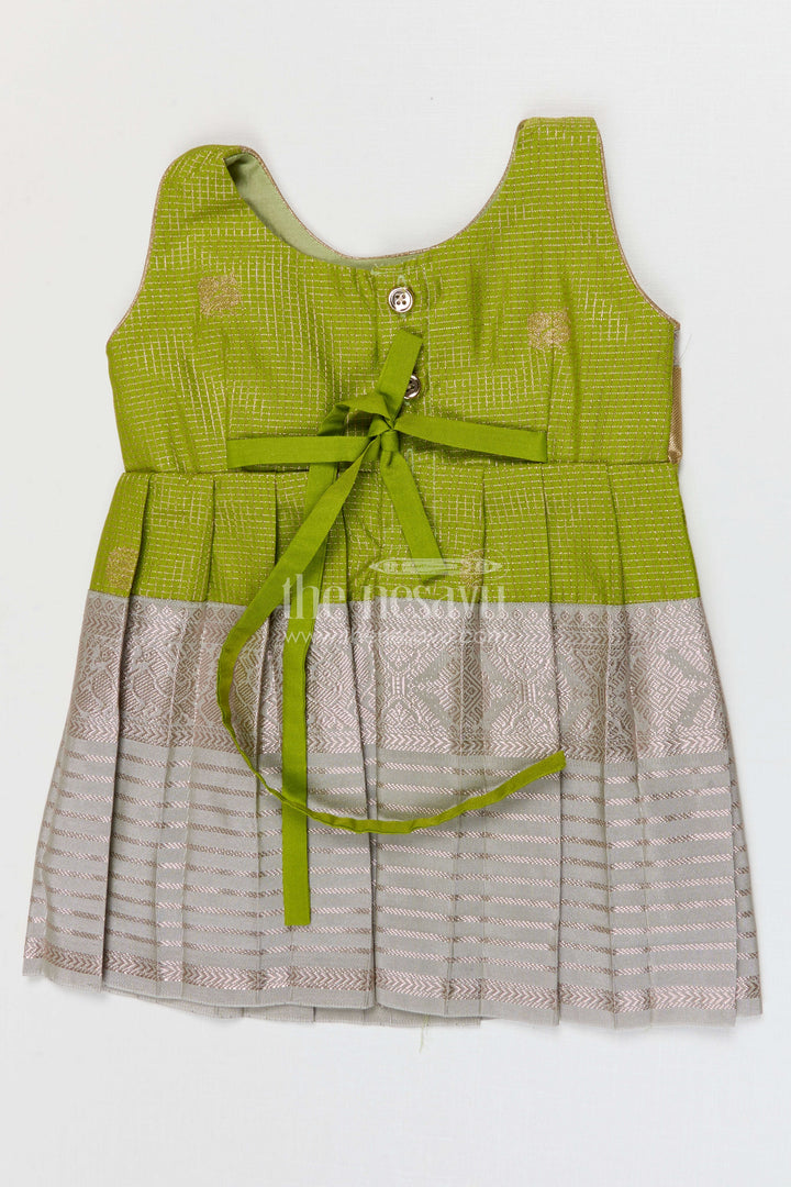 The Nesavu Girls Kanchi Silk Frock Girls Kanchi Silk Frock for Weddings Nesavu Nesavu Girls Semi Pure Kanchivaram Silk Frock Saree Inspired Design For Weddings And Festive Events