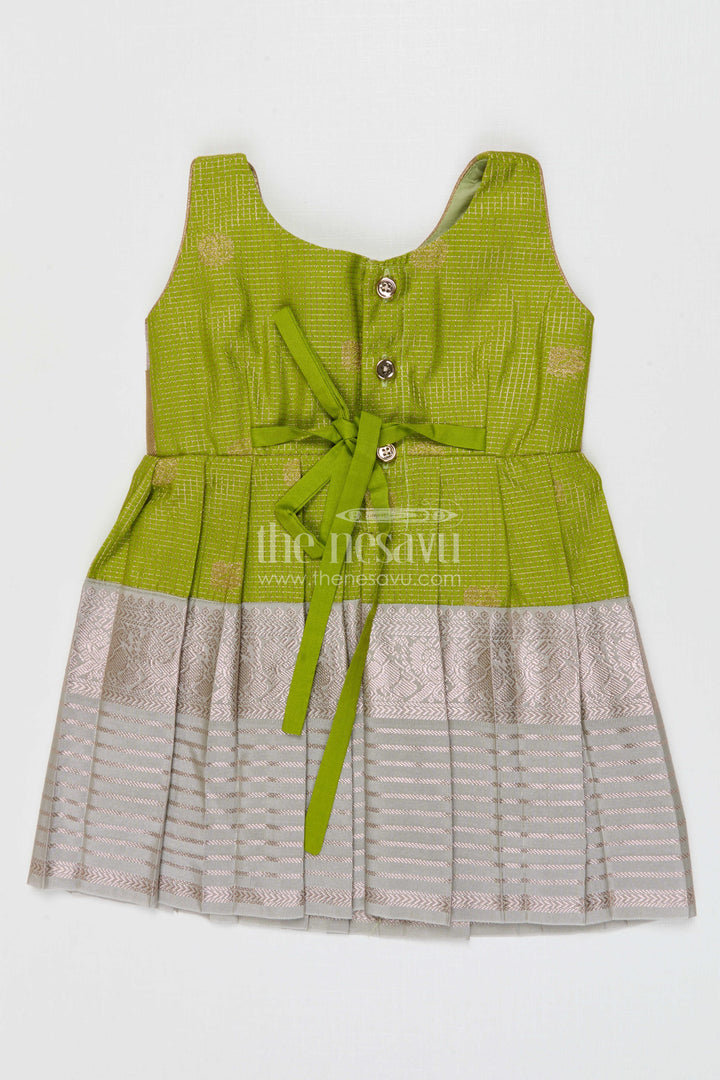 The Nesavu Girls Kanchi Silk Frock Girls Kanchi Silk Frock for Weddings Nesavu Nesavu Girls Semi Pure Kanchivaram Silk Frock Saree Inspired Design For Weddings And Festive Events