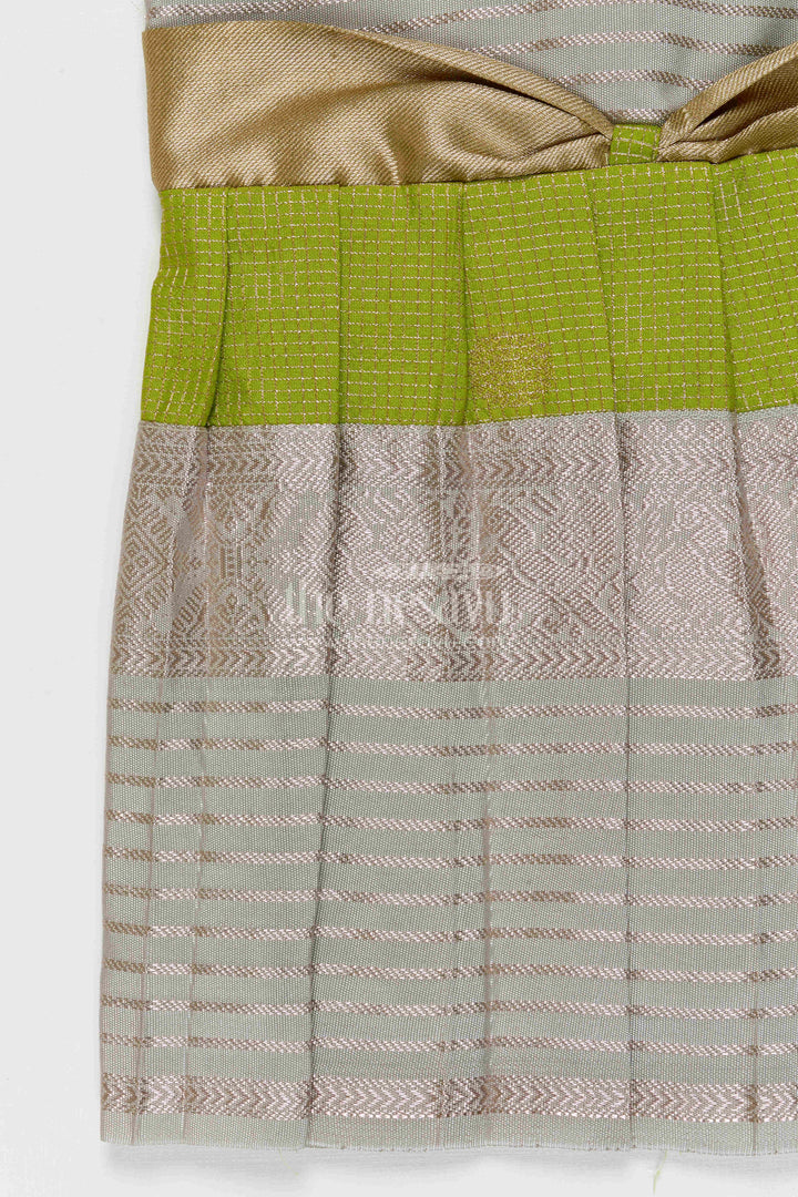 The Nesavu Girls Kanchi Silk Frock Girls Kanchi Silk Frock for Weddings Nesavu Nesavu Girls Semi Pure Kanchivaram Silk Frock Saree Inspired Design For Weddings And Festive Events