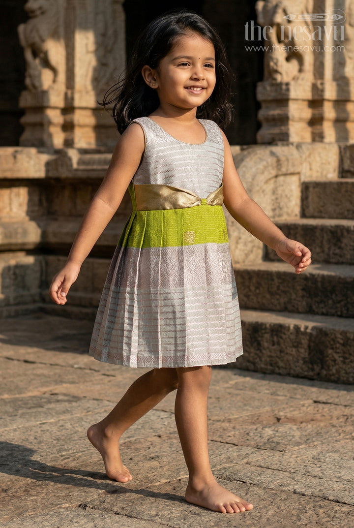 The Nesavu Girls Kanchi Silk Frock Girls Kanchi Silk Frock for Weddings Nesavu Nesavu Girls Semi Pure Kanchivaram Silk Frock Saree Inspired Design For Weddings And Festive Events