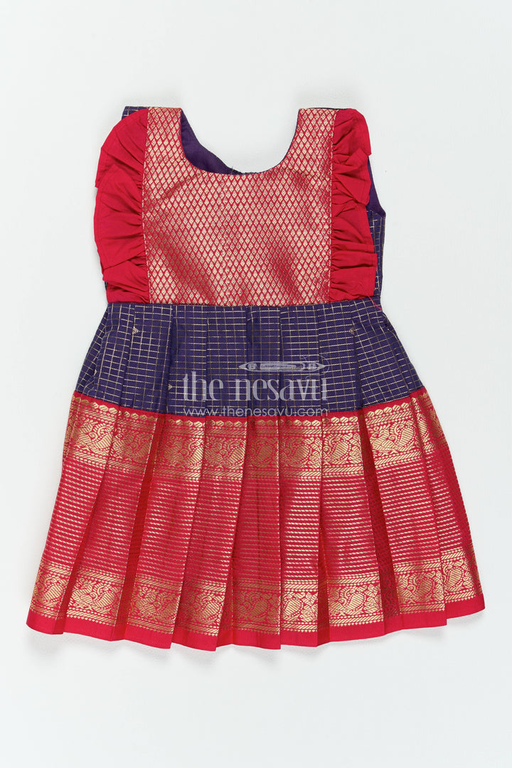 The Nesavu Girls Kanchi Silk Frock Girls Kanchi Silk Frock in Blue for Special Functions Nesavu 12 (3M) / Blue / Style 1 KSF100BA-12 Nesavu Girls Kanchi Silk Frock In Blue For Parties And Memorable KSF100BA-12