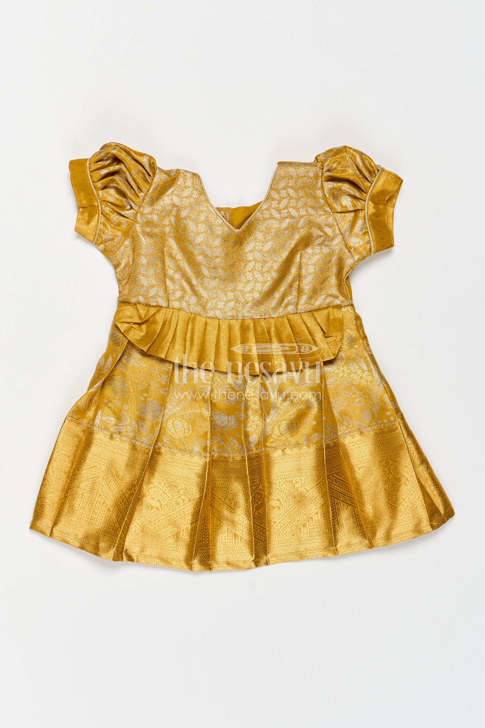 The Nesavu Girls Kanchi Silk Frock Girls Kanchi Silk Frock in Gold for Portrait Days Nesavu 12 (3M) / Gold / Style 1 KSF086AA-12 Nesavu Girls Kanchi Silk Frock In Gold For Parties And Memorable KSF086AA-12