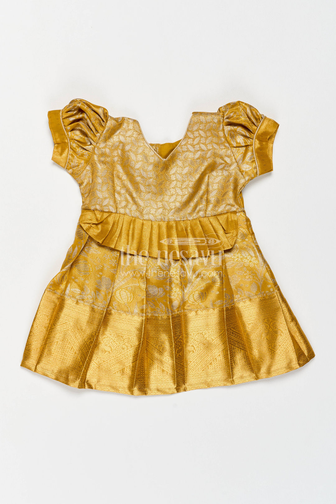 The Nesavu Girls Kanchi Silk Frock Girls Kanchi Silk Frock in Gold for Portrait Days Nesavu 12 (3M) / Gold / Style 1 KSF086AA-12 Nesavu Girls Kanchi Silk Frock In Gold For Parties And Memorable KSF086AA-12
