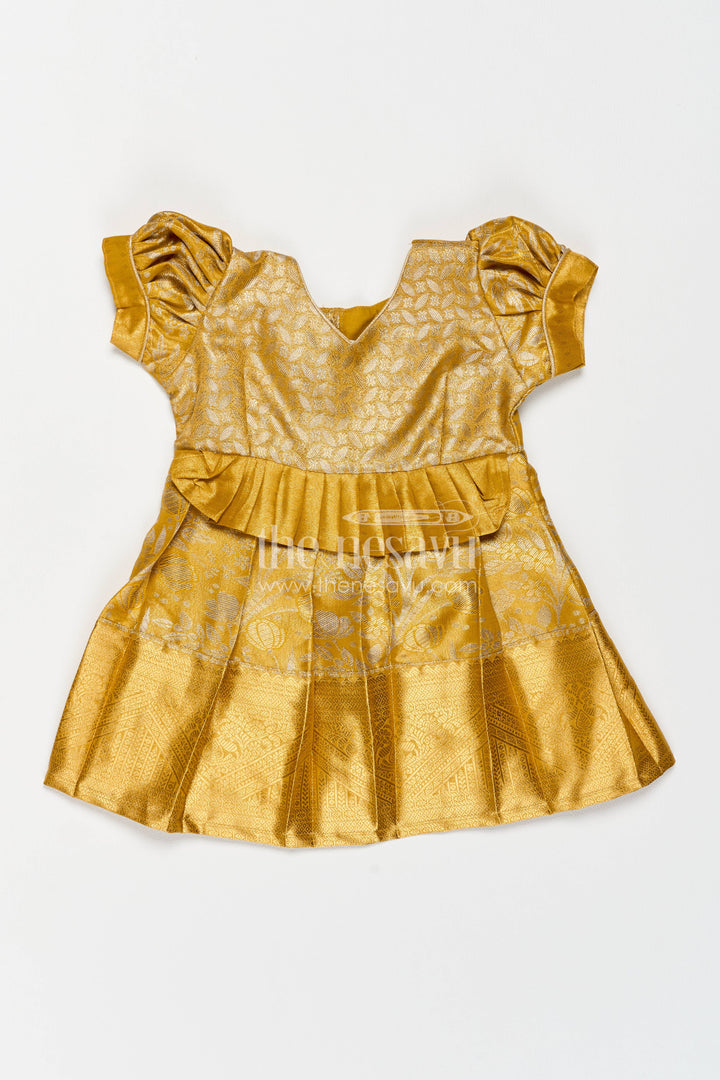 The Nesavu Girls Kanchi Silk Frock Girls Kanchi Silk Frock in Gold for Portrait Days Nesavu 12 (3M) / Gold / Style 1 KSF086AA-12 Nesavu Girls Kanchi Silk Frock In Gold For Parties And Memorable KSF086AA-12