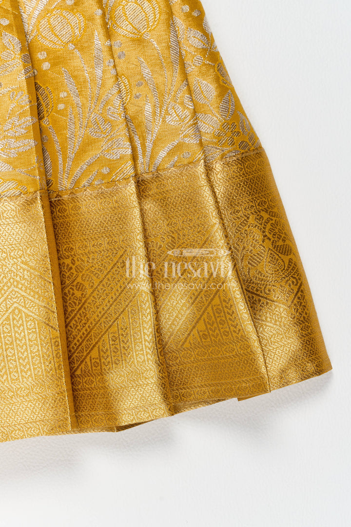 The Nesavu Girls Kanchi Silk Frock Girls Kanchi Silk Frock in Gold for Portrait Days Nesavu Nesavu Girls Kanchi Silk Frock In Gold For Parties And Memorable