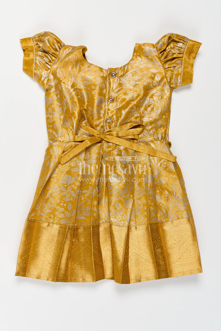 The Nesavu Girls Kanchi Silk Frock Girls Kanchi Silk Frock in Gold for Portrait Days Nesavu Nesavu Girls Kanchi Silk Frock In Gold For Parties And Memorable