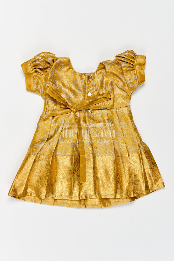The Nesavu Girls Kanchi Silk Frock Girls Kanchi Silk Frock in Gold for Portrait Days Nesavu Nesavu Girls Kanchi Silk Frock In Gold For Parties And Memorable