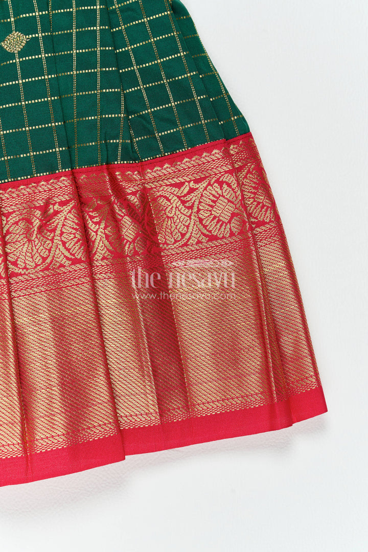 The Nesavu Girls Kanchi Silk Frock Girls Kanchi Silk Frock in Green for Portrait Days Nesavu Nesavu Girls Kanchi Silk Frock In Green With Woven For Portrait Days