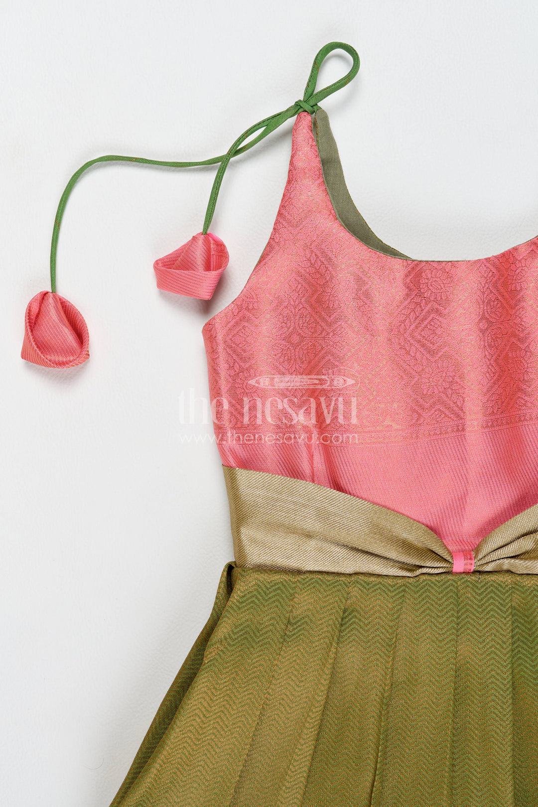 The Nesavu Girls Kanchi Silk Frock Girls Kanchi Silk Frock in Green with Jacquard Weave Nesavu Nesavu Girls Kanchi Silk Frock In Green For Parties And Memorable