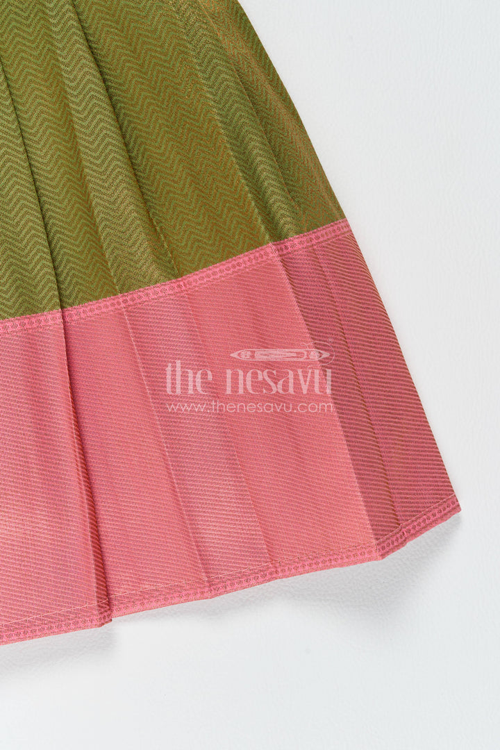 The Nesavu Girls Kanchi Silk Frock Girls Kanchi Silk Frock in Green with Jacquard Weave Nesavu Nesavu Girls Kanchi Silk Frock In Green For Parties And Memorable