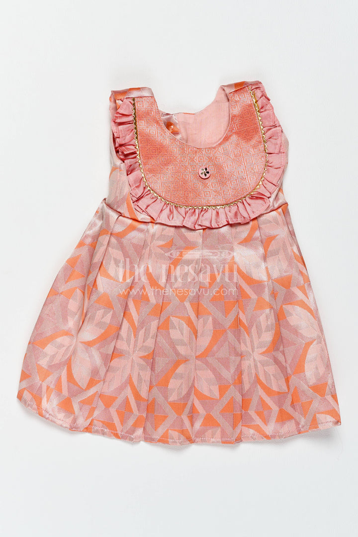 The Nesavu Girls Kanchi Silk Frock Girls Kanchi Silk Frock in Peach with Woven Texture Nesavu 10 (NB) / Peach / Style 3 KSF081CC-10 Nesavu Girls Kanchi Silk Frock With Woven Texture For Weddings KSF081CC-10