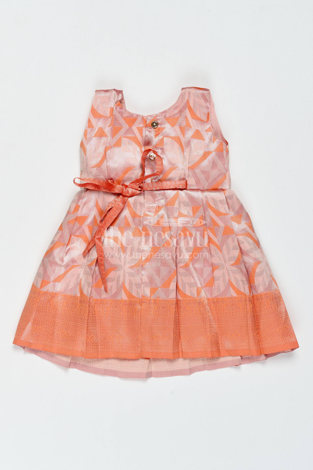 The Nesavu Girls Kanchi Silk Frock Girls Kanchi Silk Frock in Peach with Woven Texture Nesavu Nesavu Girls Kanchi Silk Frock With Woven Texture For Weddings