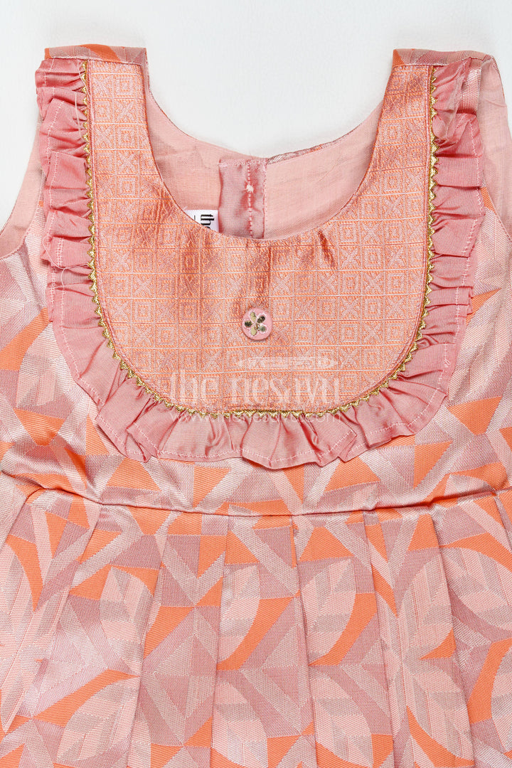 The Nesavu Girls Kanchi Silk Frock Girls Kanchi Silk Frock in Peach with Woven Texture Nesavu Nesavu Girls Kanchi Silk Frock With Woven Texture For Weddings