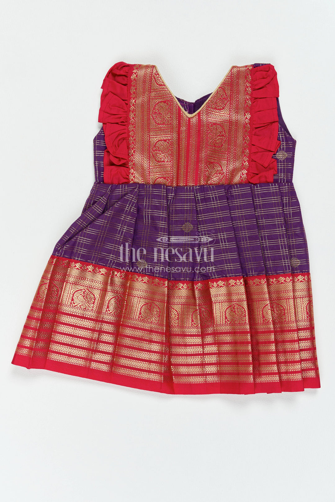 The Nesavu Girls Kanchi Silk Frock Girls Kanchi Silk Frock in Purple for Special Functions Nesavu 10 (NB) / Purple / Style 2 KSF098DB-10 Nesavu Girls Kanchi Silk Frock In Purple For Special Functions KSF098DB-10