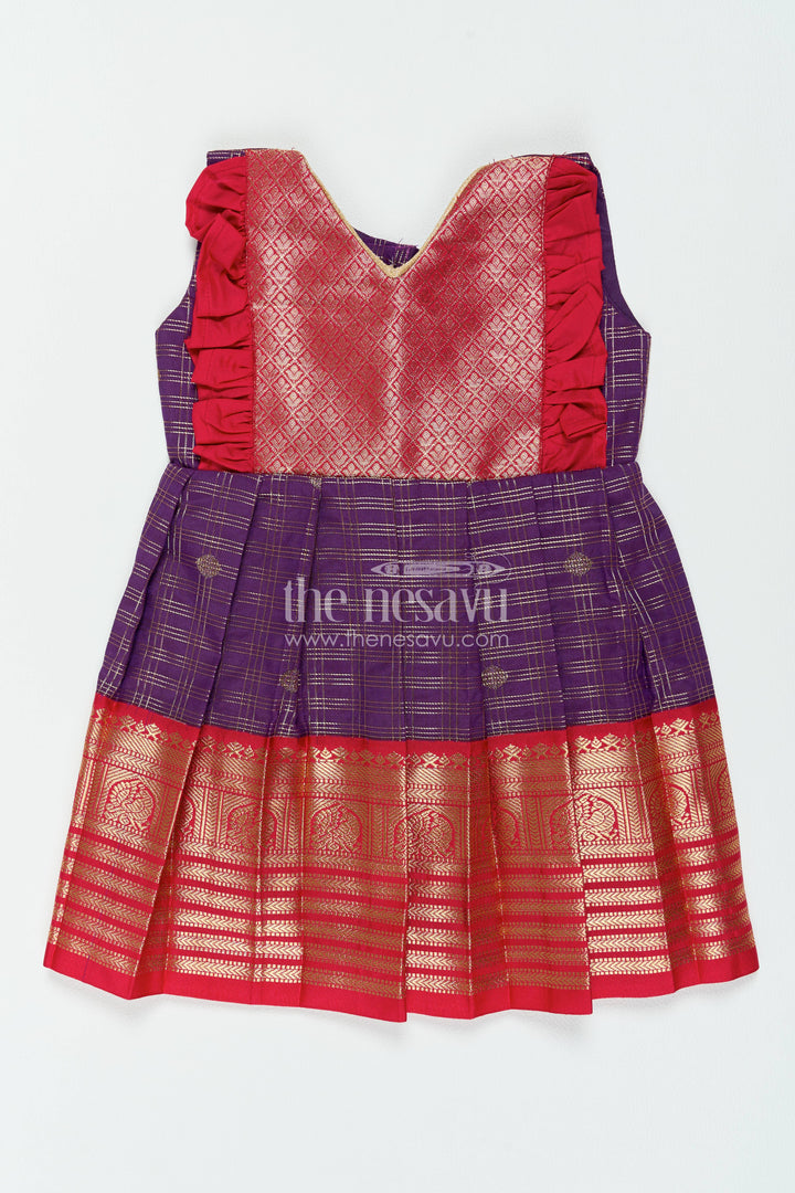 The Nesavu Girls Kanchi Silk Frock Girls Kanchi Silk Frock in Purple for Special Functions Nesavu 12 (3M) / Purple / Style 1 KSF098DA-12 Nesavu Girls Kanchi Silk Frock In Purple For Special Functions KSF098DA-12