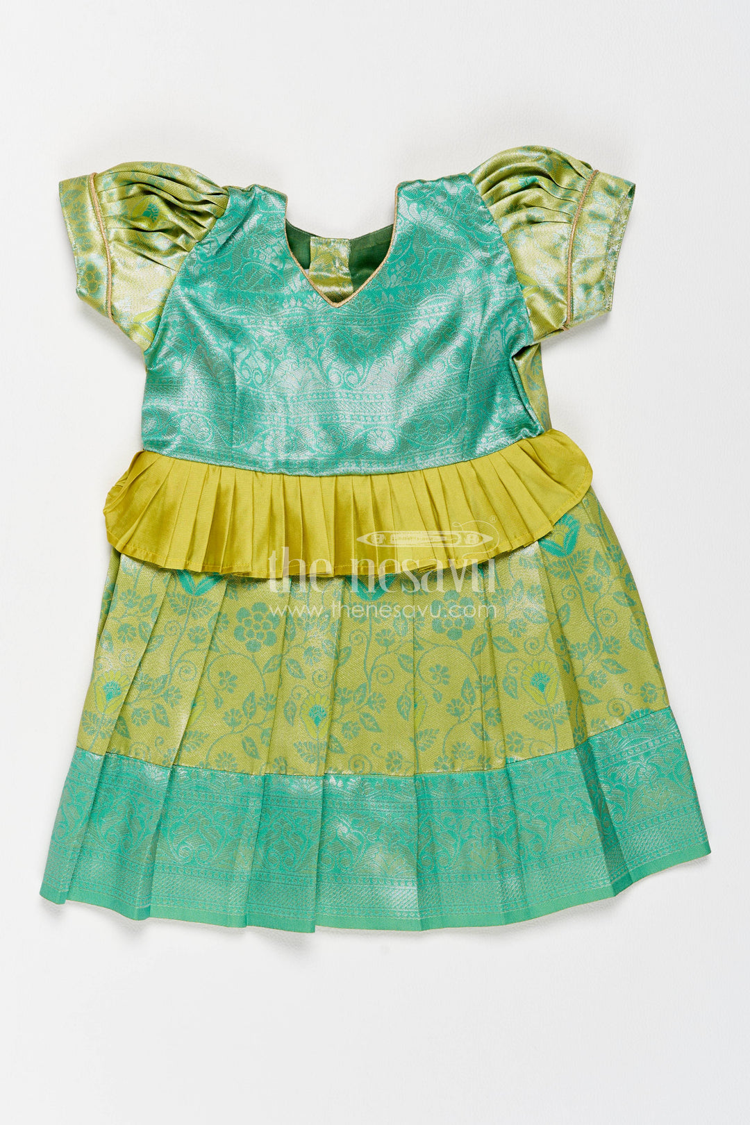 The Nesavu Girls Kanchi Silk Frock Girls Kanchi Silk Frock in Turquoise for Party Memories Nesavu 14 (6M) / Turquoise / Style 4 KSF083AD-14 Nesavu Girls Kanchi Silk Frock In Turquoise For Parties And Memorable KSF083AD-14