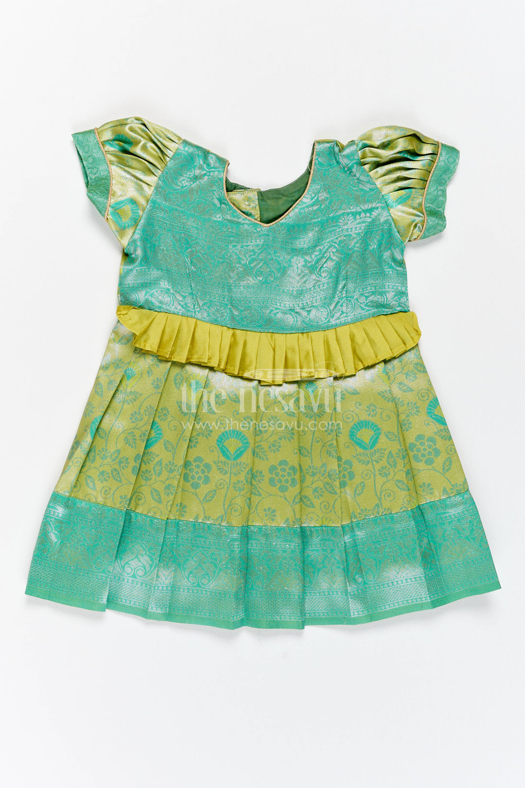 The Nesavu Girls Kanchi Silk Frock Girls Kanchi Silk Frock in Turquoise for Party Memories Nesavu 14 (6M) / Turquoise / Style 5 KSF083AE-14 Nesavu Girls Kanchi Silk Frock In Turquoise For Parties And Memorable KSF083AE-14