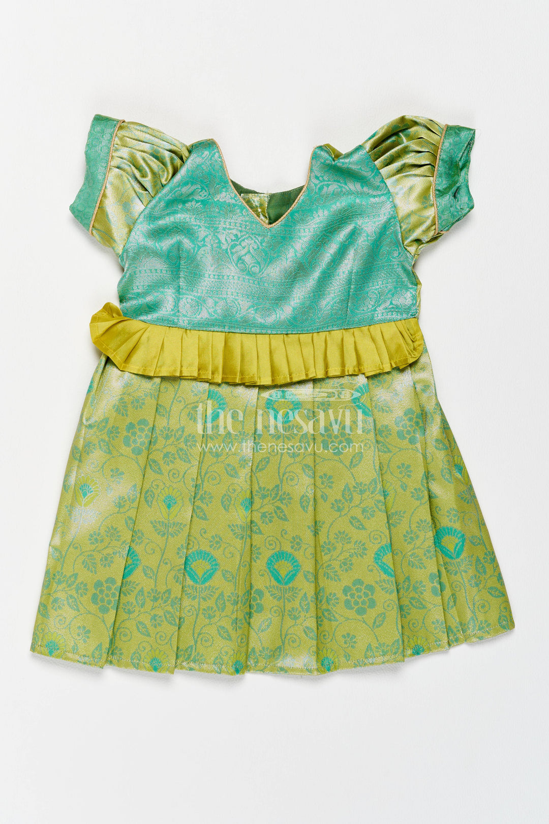 The Nesavu Girls Kanchi Silk Frock Girls Kanchi Silk Frock in Turquoise for Party Memories Nesavu 16 (1Y) / Turquoise / Style 9 KSF083AI-16 Nesavu Girls Kanchi Silk Frock In Turquoise For Parties And Memorable KSF083AI-16