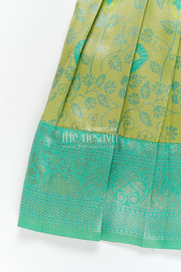 The Nesavu Girls Kanchi Silk Frock Girls Kanchi Silk Frock in Turquoise for Party Memories Nesavu Nesavu Girls Kanchi Silk Frock In Turquoise For Parties And Memorable