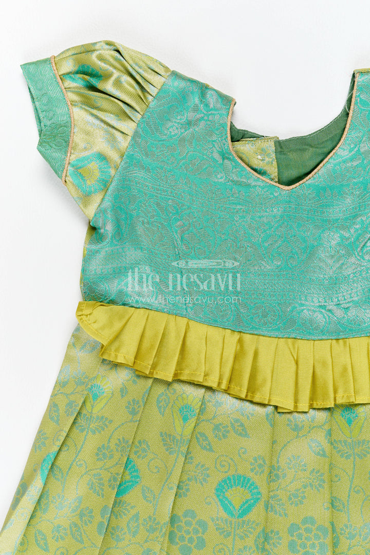 The Nesavu Girls Kanchi Silk Frock Girls Kanchi Silk Frock in Turquoise for Party Memories Nesavu Nesavu Girls Kanchi Silk Frock In Turquoise For Parties And Memorable