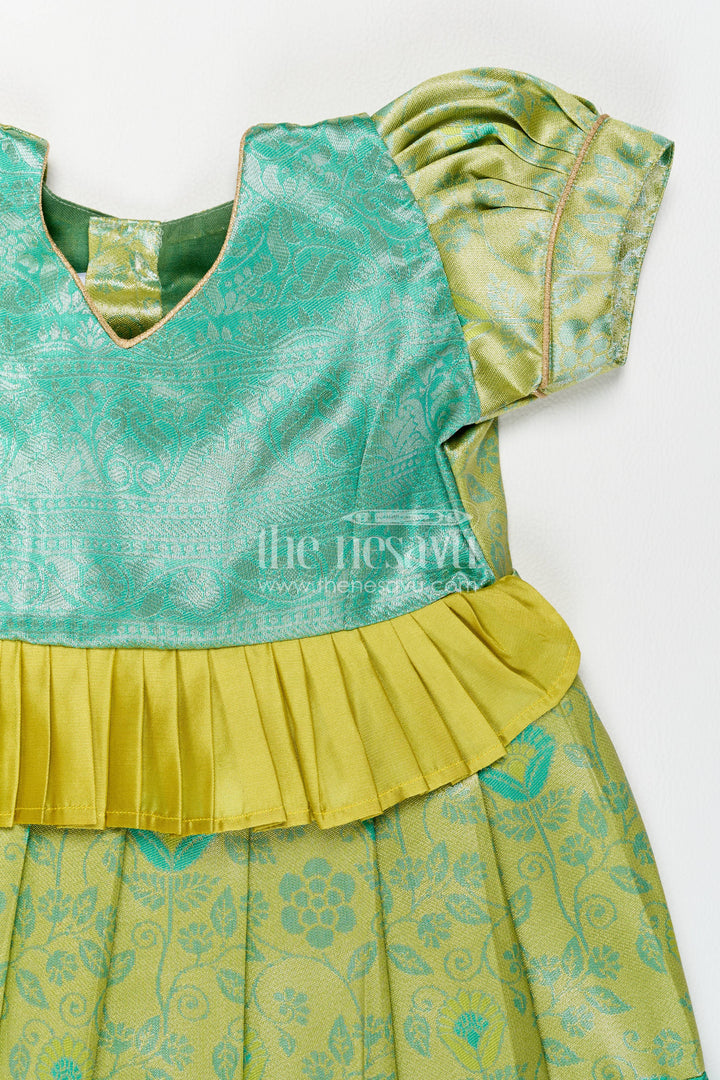 The Nesavu Girls Kanchi Silk Frock Girls Kanchi Silk Frock in Turquoise for Party Memories Nesavu Nesavu Girls Kanchi Silk Frock In Turquoise For Parties And Memorable