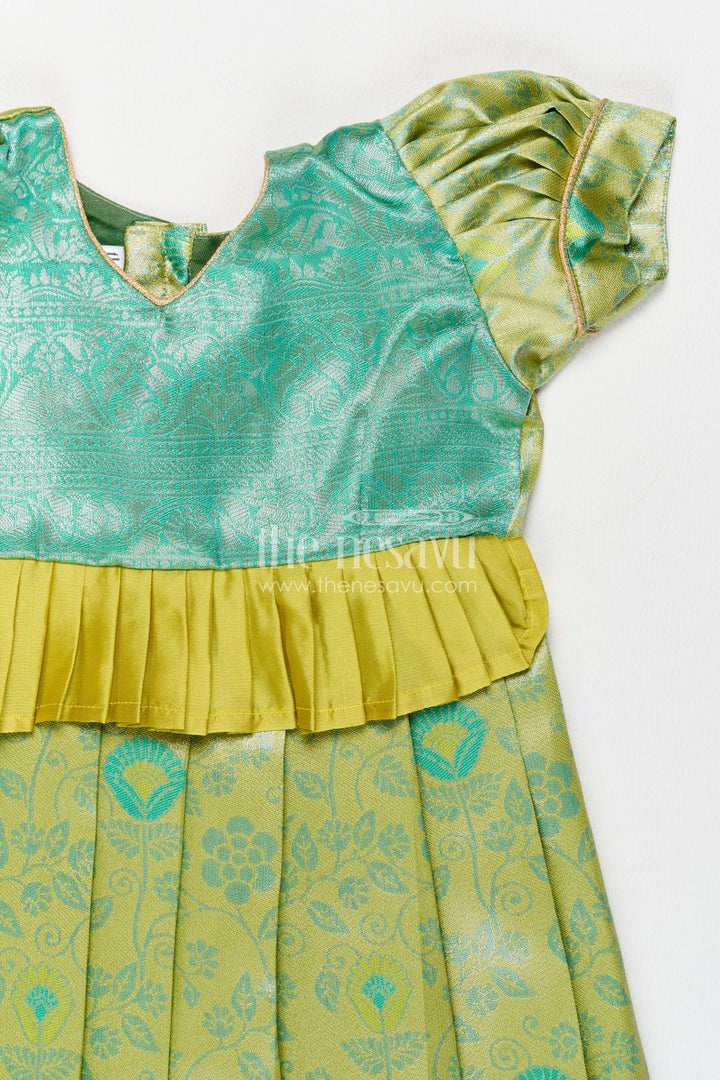 The Nesavu Girls Kanchi Silk Frock Girls Kanchi Silk Frock in Turquoise for Party Memories Nesavu Nesavu Girls Kanchi Silk Frock In Turquoise For Parties And Memorable