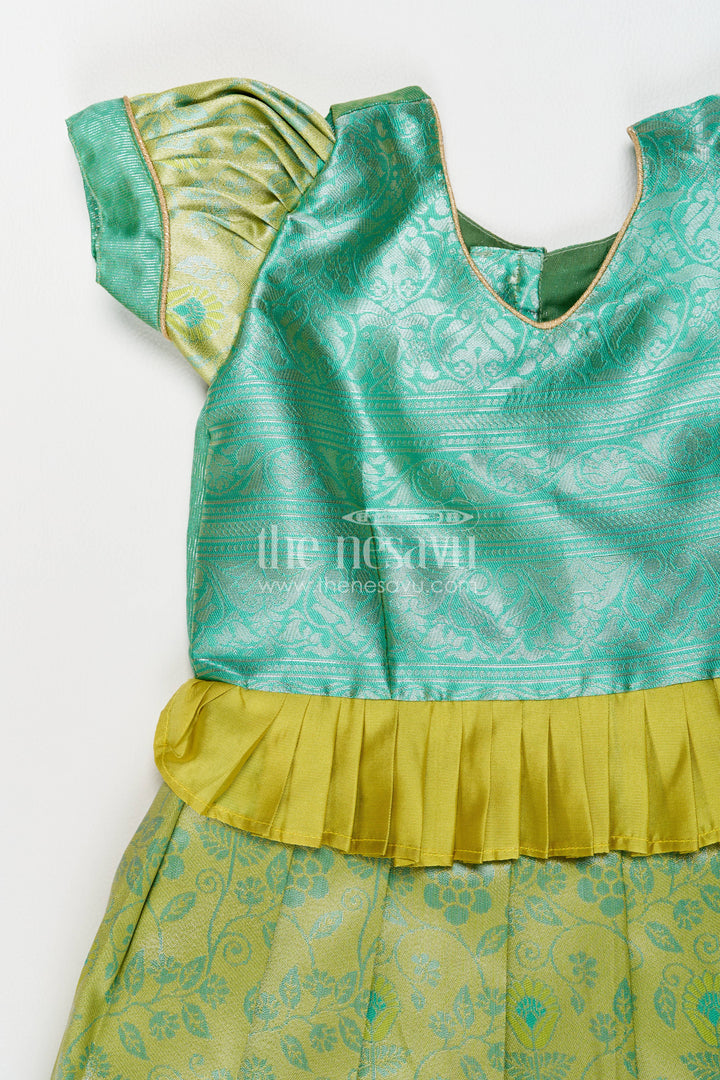 The Nesavu Girls Kanchi Silk Frock Girls Kanchi Silk Frock in Turquoise for Party Memories Nesavu Nesavu Girls Kanchi Silk Frock In Turquoise For Parties And Memorable