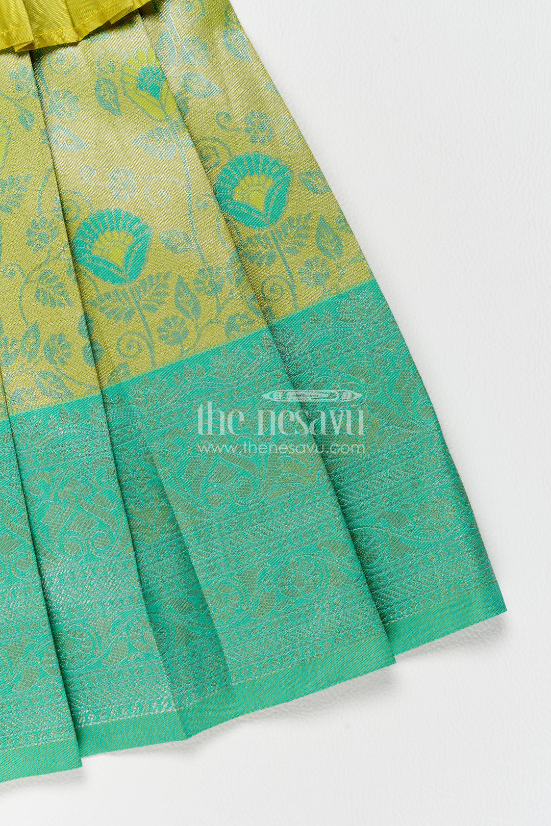 The Nesavu Girls Kanchi Silk Frock Girls Kanchi Silk Frock in Turquoise for Party Memories Nesavu Nesavu Girls Kanchi Silk Frock In Turquoise For Parties And Memorable