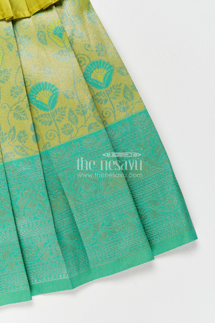 The Nesavu Girls Kanchi Silk Frock Girls Kanchi Silk Frock in Turquoise for Party Memories Nesavu Nesavu Girls Kanchi Silk Frock In Turquoise For Parties And Memorable