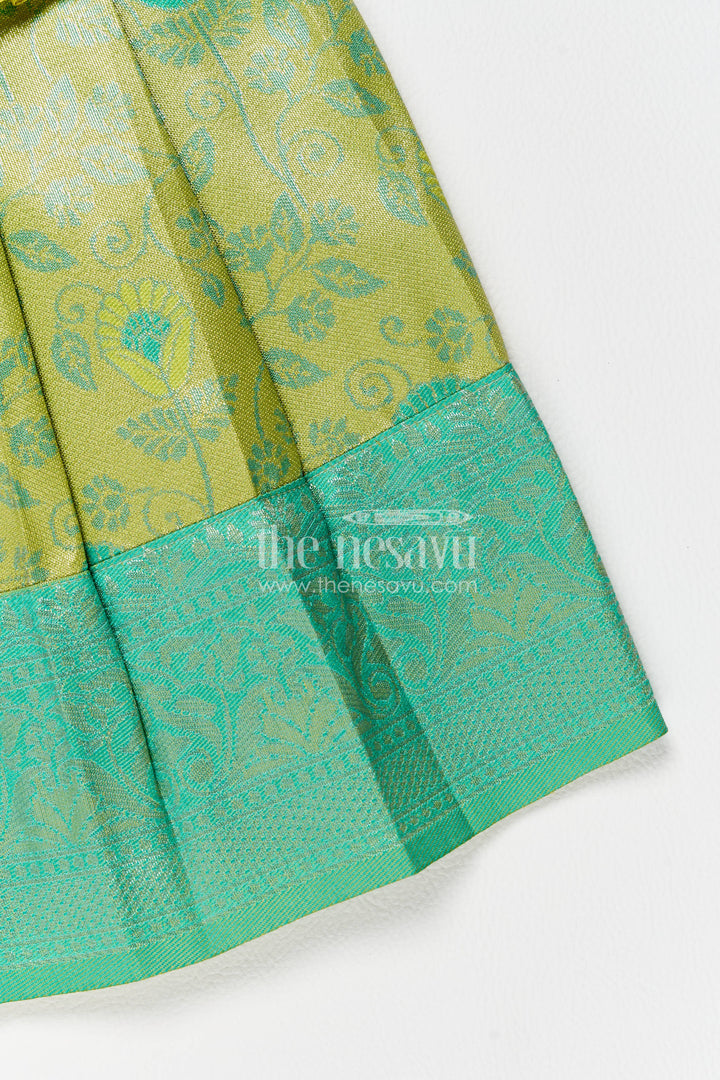 The Nesavu Girls Kanchi Silk Frock Girls Kanchi Silk Frock in Turquoise for Party Memories Nesavu Nesavu Girls Kanchi Silk Frock In Turquoise For Parties And Memorable