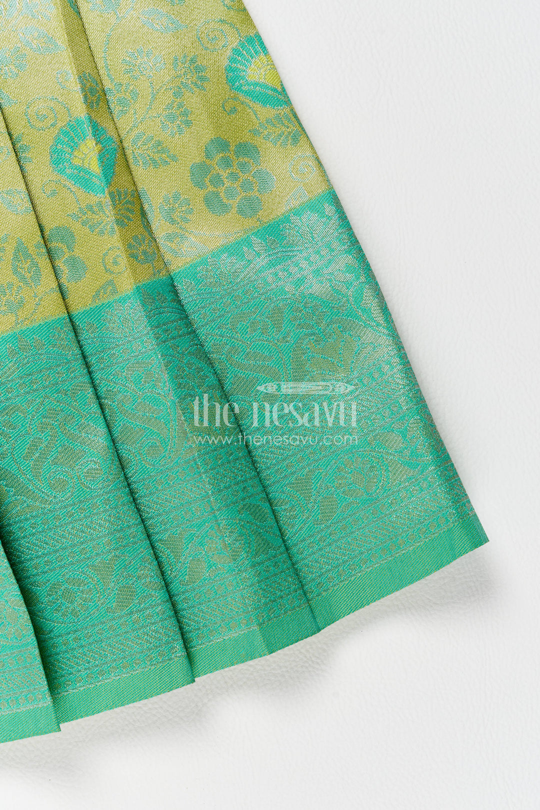 The Nesavu Girls Kanchi Silk Frock Girls Kanchi Silk Frock in Turquoise for Party Memories Nesavu Nesavu Girls Kanchi Silk Frock In Turquoise For Parties And Memorable