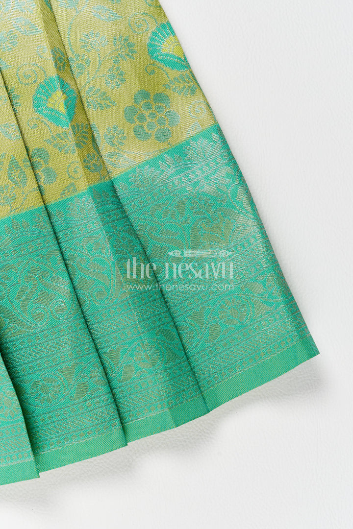 The Nesavu Girls Kanchi Silk Frock Girls Kanchi Silk Frock in Turquoise for Party Memories Nesavu Nesavu Girls Kanchi Silk Frock In Turquoise For Parties And Memorable