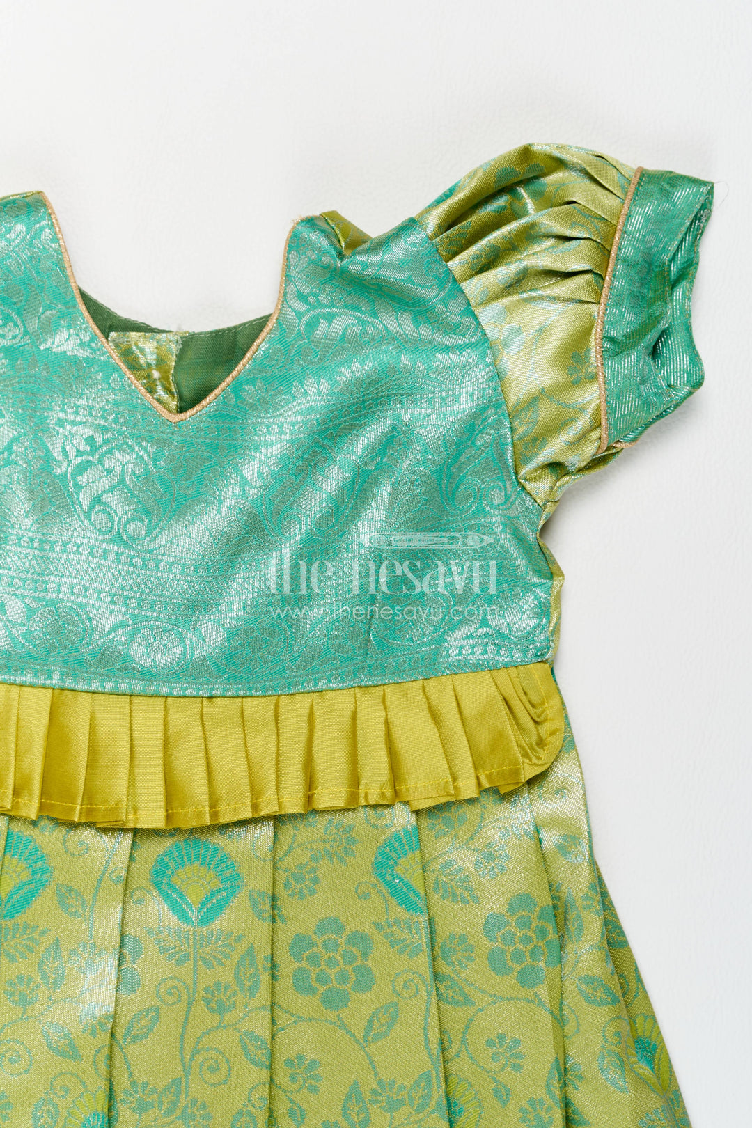 The Nesavu Girls Kanchi Silk Frock Girls Kanchi Silk Frock in Turquoise for Party Memories Nesavu Nesavu Girls Kanchi Silk Frock In Turquoise For Parties And Memorable