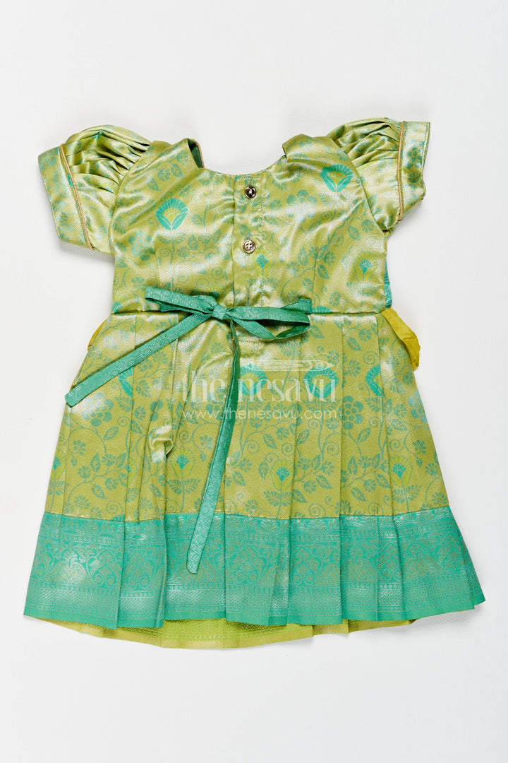 The Nesavu Girls Kanchi Silk Frock Girls Kanchi Silk Frock in Turquoise for Party Memories Nesavu Nesavu Girls Kanchi Silk Frock In Turquoise For Parties And Memorable