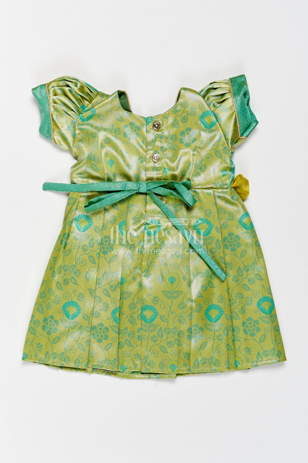 The Nesavu Girls Kanchi Silk Frock Girls Kanchi Silk Frock in Turquoise for Party Memories Nesavu Nesavu Girls Kanchi Silk Frock In Turquoise For Parties And Memorable