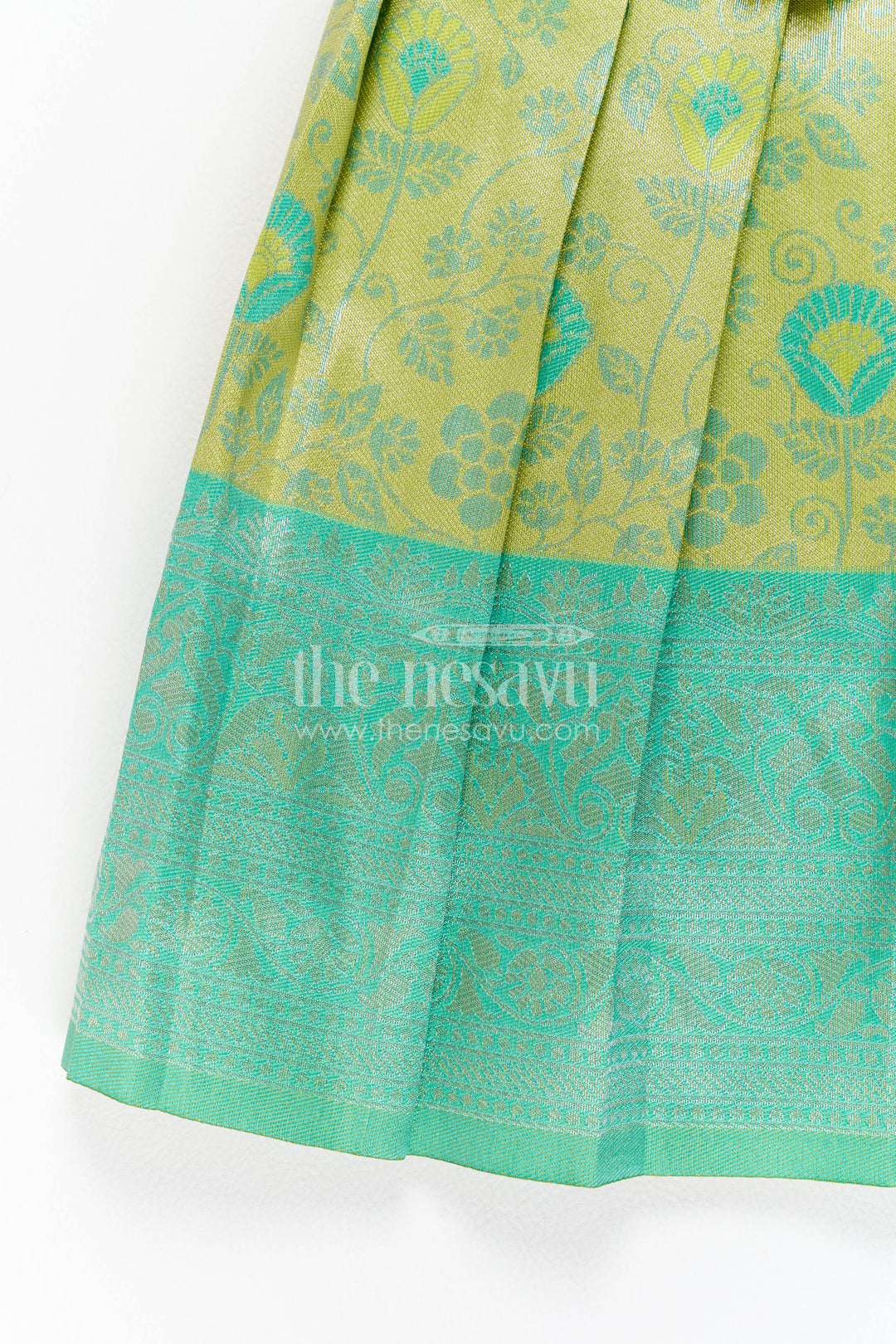 The Nesavu Girls Kanchi Silk Frock Girls Kanchi Silk Frock in Turquoise for Party Memories Nesavu Nesavu Girls Kanchi Silk Frock In Turquoise For Parties And Memorable