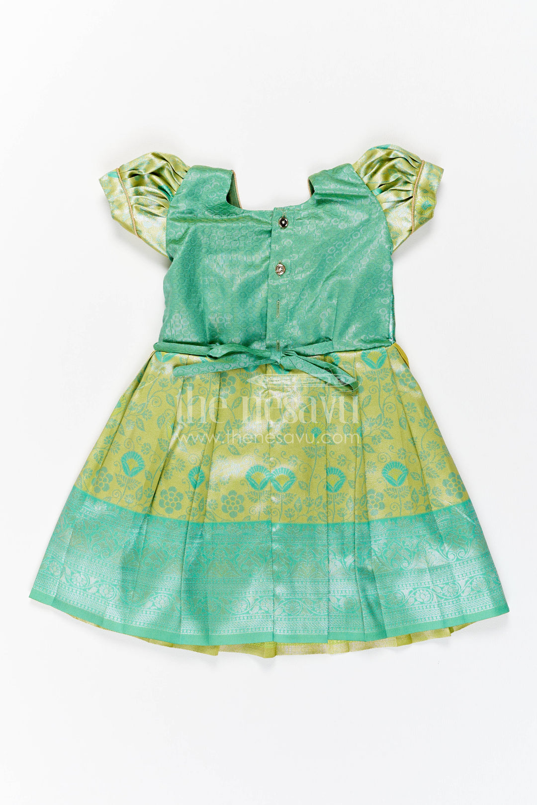 The Nesavu Girls Kanchi Silk Frock Girls Kanchi Silk Frock in Turquoise for Party Memories Nesavu Nesavu Girls Kanchi Silk Frock In Turquoise For Parties And Memorable