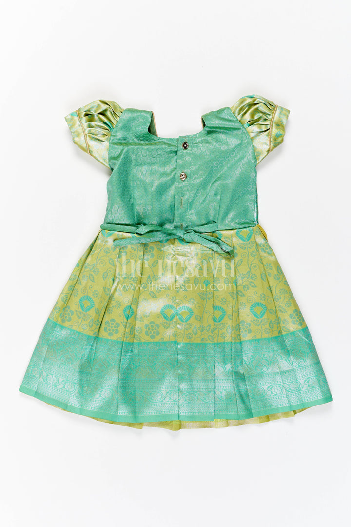 The Nesavu Girls Kanchi Silk Frock Girls Kanchi Silk Frock in Turquoise for Party Memories Nesavu Nesavu Girls Kanchi Silk Frock In Turquoise For Parties And Memorable