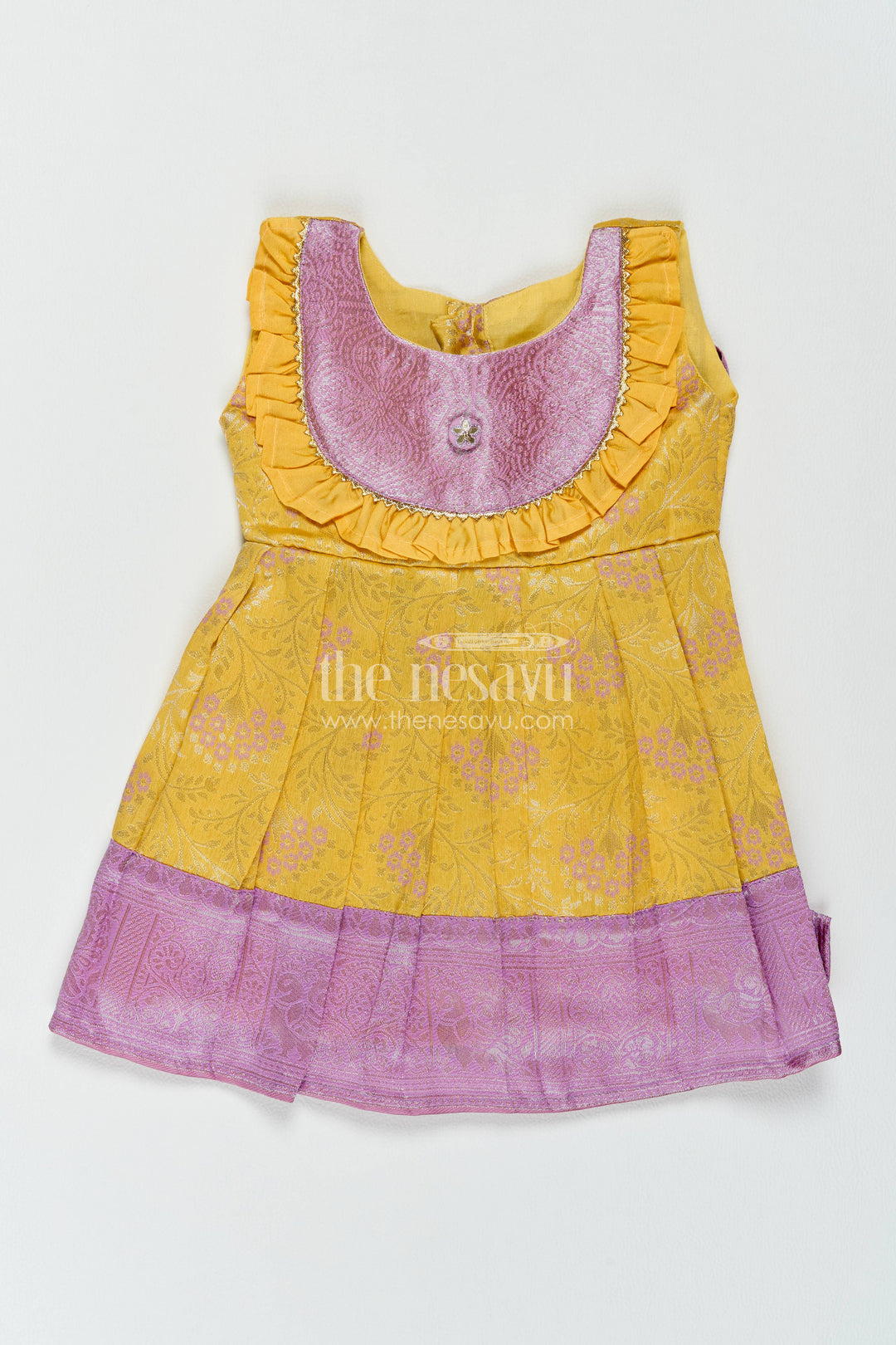 The Nesavu Girls Kanchi Silk Frock Girls Kanchi Silk Frock in Yellow with Smart Tailoring Nesavu 10 (NB) / Yellow / Style 2 KSF082BB-10 Nesavu Girls Kanchi Silk Frock In Yellow For Parties And Memorable KSF082BB-10