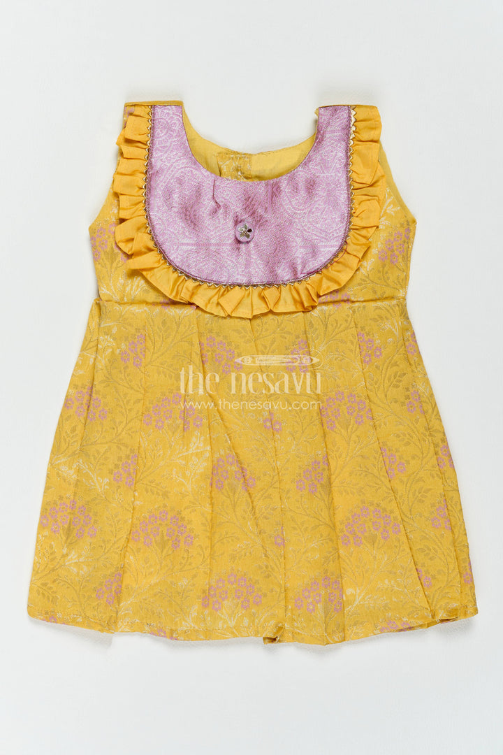 The Nesavu Girls Kanchi Silk Frock Girls Kanchi Silk Frock in Yellow with Smart Tailoring Nesavu 10 (NB) / Yellow / Style 4 KSF082BD-10 Nesavu Girls Kanchi Silk Frock In Yellow For Parties And Memorable KSF082BD-10
